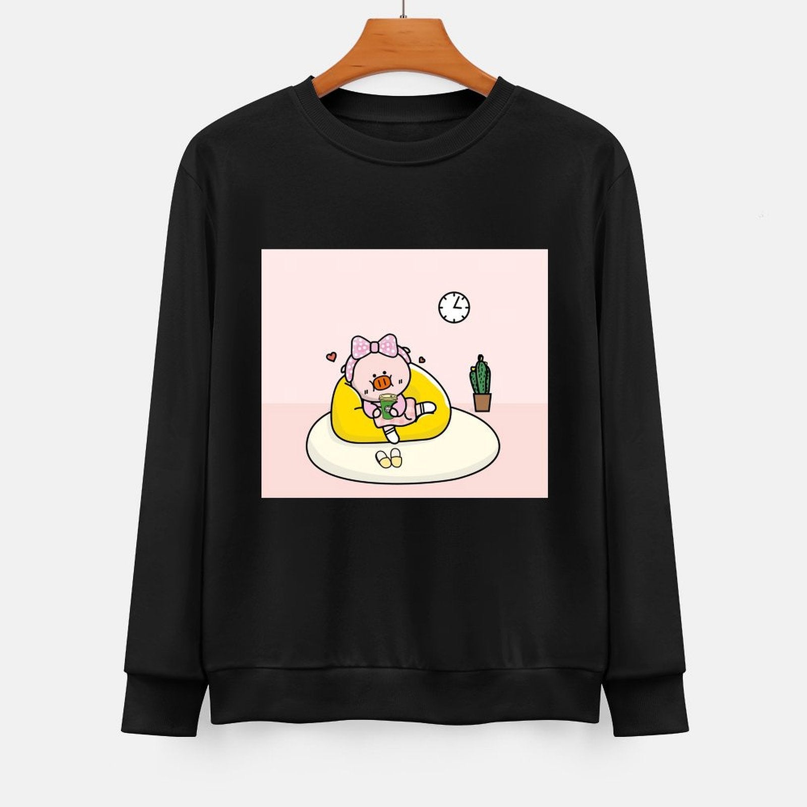 Front Patterned Long Sleeve TopPrinted Crew Neck